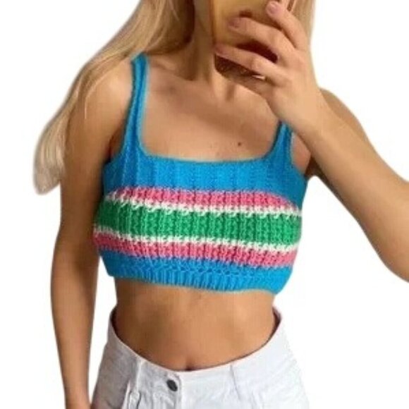 Zara Blue Stripes Crochet Crop Top - Picture 1 of 5